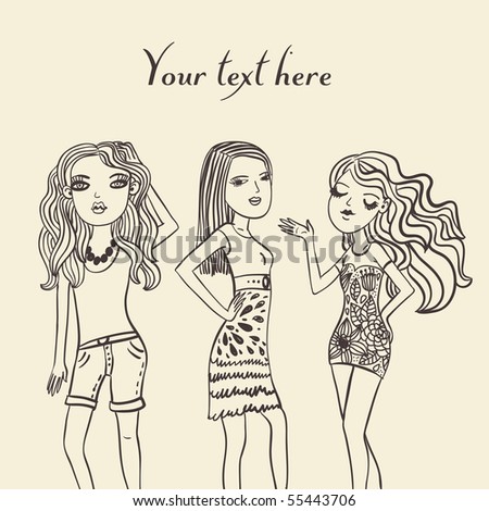 Pretty Cartoon Girls Silhouette Stock Vector Illustration 55443706 ...