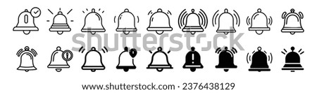 Notification bell icon set. Incoming inbox message. Notification bell icon for incoming inbox message. Vector ringing bell, Notification Bell Icon. Ringing, Alarm clock, Smartphone Application Alert.