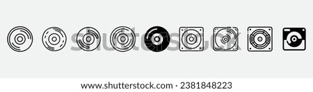 Disk icons set, hard disk icon. Retro floppy disk, compact disc, Vinyl plate disc Music retro icon.CD or DVD icon, Vector CD or DVD icons, Disc brake icon 