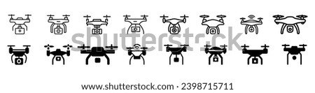 Drone icon, drone quadcopter with action camera, Photo and video drones icon, UAV shop logo, poster. Drone icons set. Drone aerial camera icon, Vector drones icon symbol design