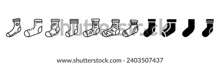 Socks icon. Socks icon. Black contour linear silhouette. Side view.  socks icon from clothes collection. Socks outline icon, Sock line icons set. Different type of length, outline warm sock icons
