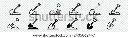 Shovel Icon, Garden Shovel icon, Hand garden shovels icon. Outline hand garden shovels vector icon, Shovel icons flat. Digging with garden shovel vector icons