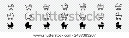 pram icon, Baby carriage line and glyph icons, child and toy, Stroller, carriage vector icons on white background. Baby pram icons, Baby stroller or pram line vector icon. Buggy carriage