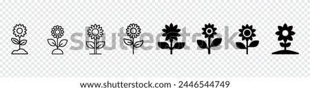 Line icon sunflower, Sunflower icon set, Sunflower Icon Symbol. Flower Icons, Sunflower with leaves isolated on white background. 