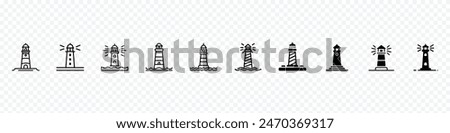 lighthouse icon, Lighthouse icons set. Tower lighthouse icon. Outline tower lighthouse vector icon, Lighthouses icons on transparent background, Light house logo, Lighthouses icon with outline style