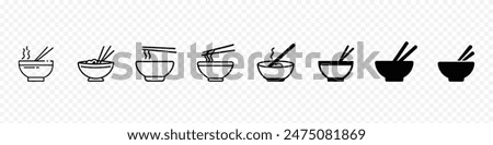 bowl and chopstick vector icon set. Rice bowl food restaurant icon, Soup cup icon set. hot curry bowls vector symbol. Noodles icon with chopsticks, bowl of noodle or soup with chopstick 