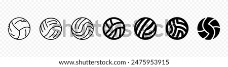 Volleyball icons set. Outline set of volleyball vector icons. Volleyball icon. Volleyballs team logo, Linear icon. Volleyballs ball for indoor, outdoor and beach volleyball. Sport equipment. 