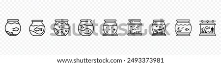 aquarium icon, Fish in aquariums icon, Fish home aquarium icon. Outline fish home jar vector icon, Aquarium tanks outline icons set, aquariums with plants and fishs. aquarium with fish and bubbles