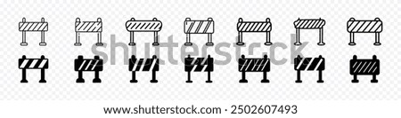 road barrier icon. Roadblock icon. Road barrier symbol. Guardrail or Road barrier vector collections. path barrier icon.  Under construction icons, Road block and pedestrian barriers