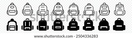 school bag icon, school bag icon over transparent background, School bag icons design template vector isolated, backpack icon symbol sign, The best backpack icon set design