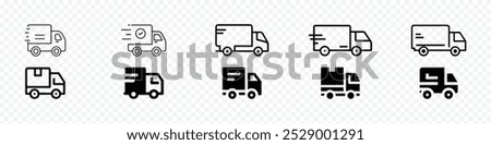 Fast shipping delivery truck icon set. Delivery truck icon. fast delivery icons, Lorry truck delivering food vector line icon, Shipping fast delivery icon