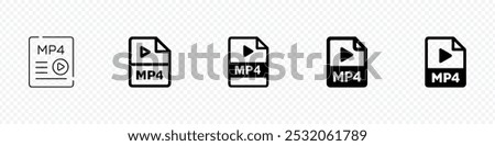 MP4 file icon, Video formate icon icon. Mp4 format file icon, Video vector icons. MP4 video formate icons set