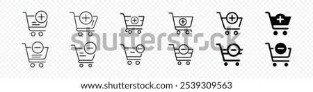 Shopping cart plus minus icon set , Shopping cart with minus icon, hopping Carts Add to Cart Icon, Shopping cart plus minus icon set 