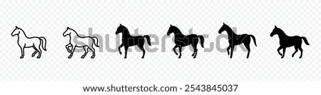 Horse icon, Silhouettes of a running horse, Hand drawn black icon of wild horse, set of silhouettes of horse. horses running