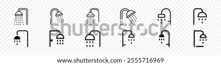 Shower icon, Shower Icon Perfect for Bathroom and Hygiene, Hotel shower bathroom service icon, bath icons, Bath icon set vector illustration