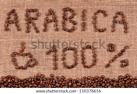 Frame of coffee beans and text hundred percent arabica