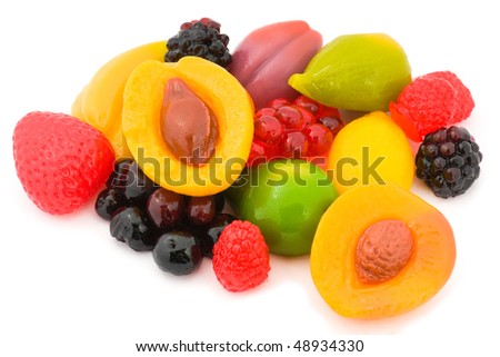 Fruit candy - strawberry peach apricot raspberry fig currants plum banana lemon pear blackberry