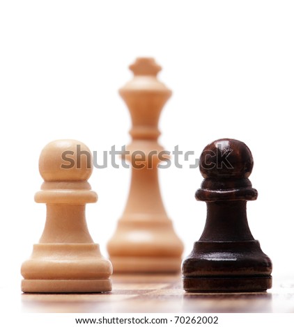 Black and white chess pieces isolated on a white background