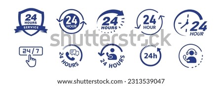 24 hours support a variety of symbols, icons, badges, labels, and stickers for Customer Service, Support, and Call Center Concept Isolated on a White Background.