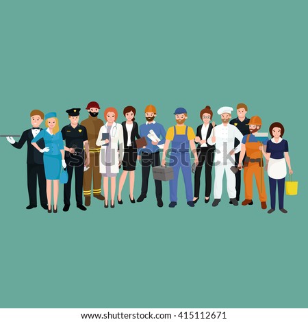 man and woman different occupations employees in uniform, group of workers in hat, people team profession set cartoon vector illustration