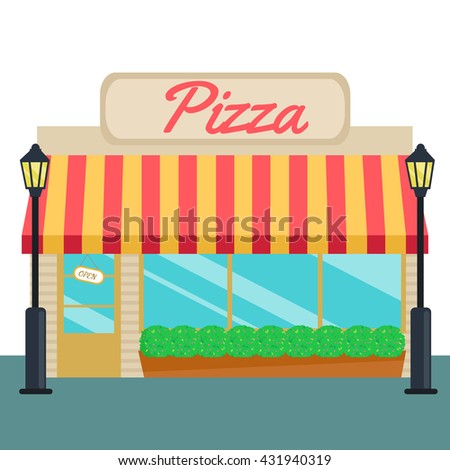 Pizza shops and store front flat style. Vector illustration