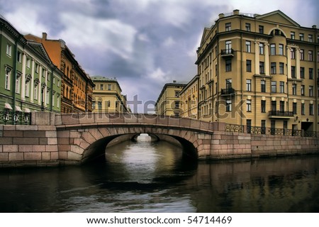 Russia, Saint-Petersburg, Bridges of Winter Channel near The Buildings Ermitage Museum