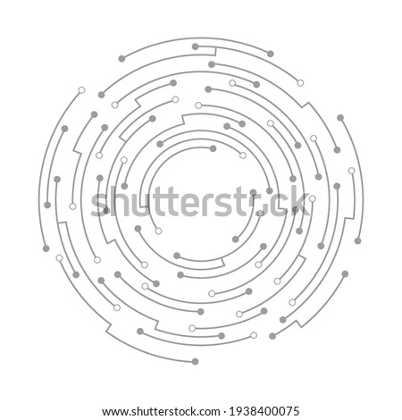 Abstract circuit board. Vector technology background. Round shape consisting of dots and lines