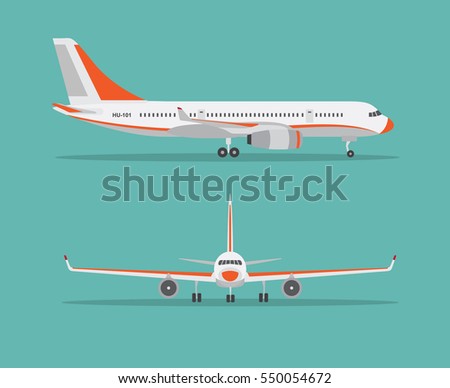 Airplane in profile, from the front view. Vector illustration.
