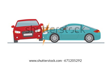 Car accident on white background. Flat style, vector illustration. 