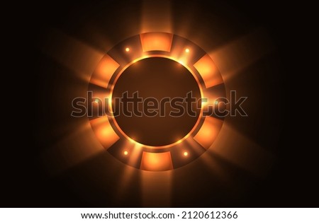 Vector luminous orange neon light casino poker chip banner. Dark night gamble background. Poker club text, blackjack or online casino banner