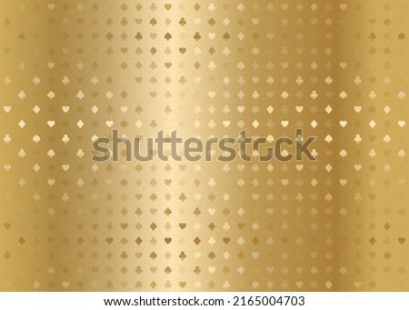 Golden seamless pattern fabric poker table. Minimalistic casino vector background texture card suits symbols. Gold diamonds, spades, hearts and clubs wrapping paper texture