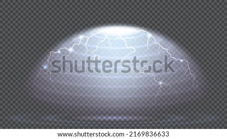 Semitransparent lightning thunderbolt energetic wave shield. Protective dome screen glow light effect on transparent background