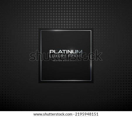 Black square with platinum thin frame luxury banner. Silver text on black square label frame. Dark geometric dots pattern background. Black friday vector illustration