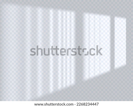 Realistic long shadow overlay effect of window isolated on transparent background. Abstract silhouette soft blurry shadow of vertical blinds on wall. Blank vector sun light shade. Scene of lighting