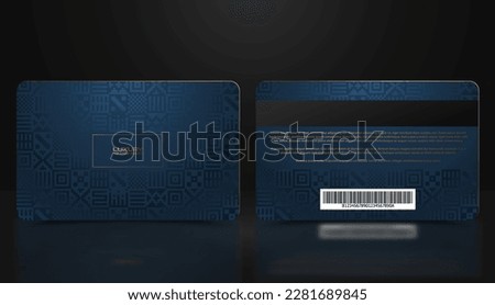 Vector template of membership or loyalty blue gold VIP card with luxury geometric ethno mexican pattern. Card design presentation. Premium member, gift plastic card, folk background