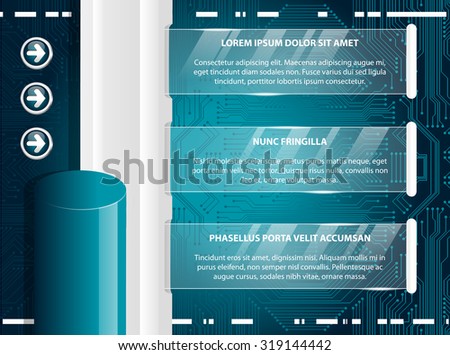 Vector glass banner on techno background