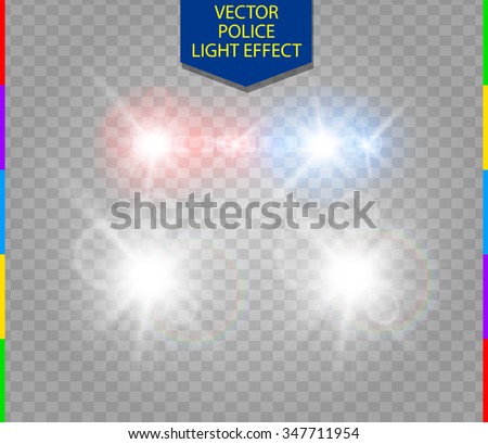 police car glow special light effect with headlights on transparent background