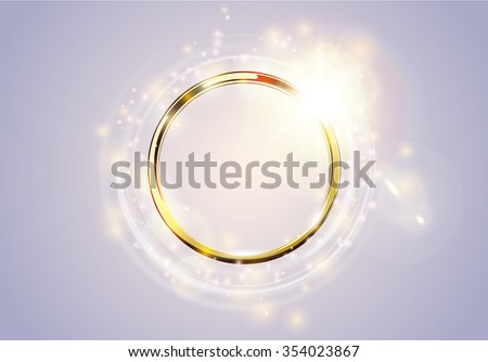 Abstract luxury golden ring. Vector light circles and spark light effect. Sparkling glowing round frame. Sunny and cheerful background. Glow space for your message.