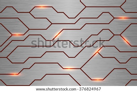 Seamless vector futuristic techno texture. Abstract energy line on brushed metal background. Power vein light tech pattern.
