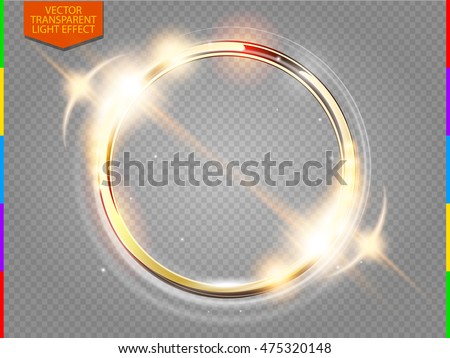 Abstract luxury golden ring. Vector light circles and spark light effect. Sparkling glowing round frame on transparent. Sunny and cheerful background. Glow space for your message