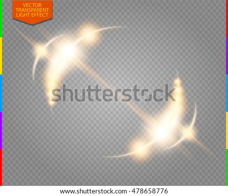 Abstract luxury vector light flare semicircle and spark light effect. Sparkling glowing golden round frame on transparent. Sunny moving background. Glow blurred space for message or logo