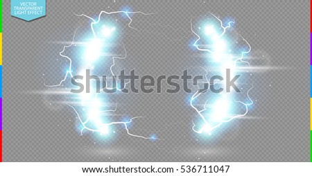 Abstract electric science frame. Shine border with energy lightning and spotlight. Light flare and spark effect. Fiction vector blue moving bracket on transparent. Glow quote space for message or logo