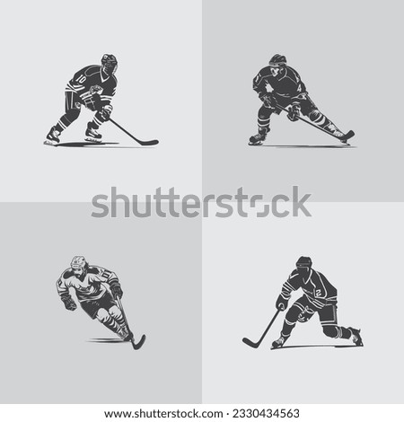 hockey player silhouette NHL sports game vector set design