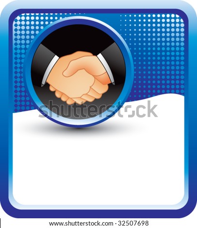 business handshake on blue halftone banner