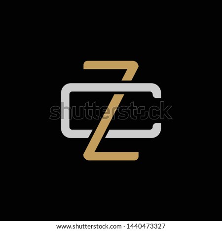 Initial letter C and Z, CZ, ZC, overlapping interlock logo, monogram line art style, silver gold on black background Stok fotoğraf © 