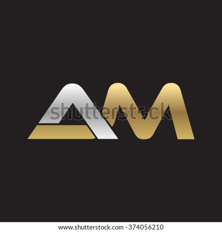 AM company linked letter logo golden silver black background