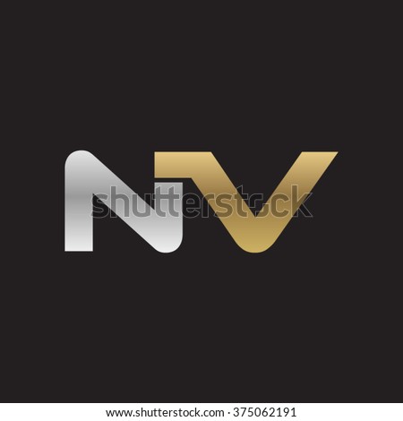 NV company linked letter logo golden silver black background
