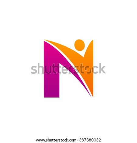 N initial alphabet letter logo with swoosh man, orange purple Foto stock © 