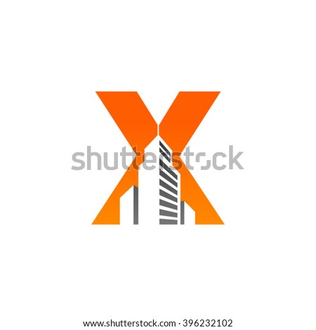 X alphabet building negative space letter logo orange