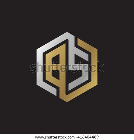 BS initial letters loop linked hexagon elegant logo golden silver black background